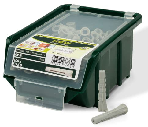 KEW 100x Super Universal Kragen-Dübel - universell einsetzbarer Nylon-Dübel für Beton, Platten, Stein, etc. - Spreiz-Dübel - 8x51 mm - 100er-Set