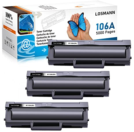 LOSMANN 106A XXL Tonerkartuschen (5,000 Seiten) Kompatibel für HP 106A W1106A für HP Laser 107a 107r 107w MFP 135a 135r 135w 135wg MFP 137fnw mit Chip (5-fache Füllmenge, 3 Schwarz)