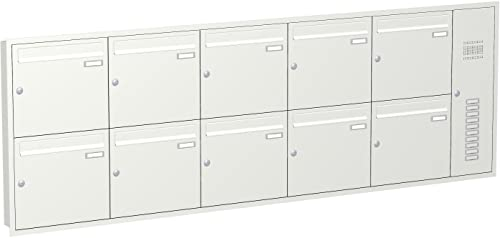 Briefkastenanlage Unterputz mit eckiger Verkleidung und Klingeln Modell U3 Farbe RAL 9016 Verkehrsweiß, Größe mit 10 Briefkästen