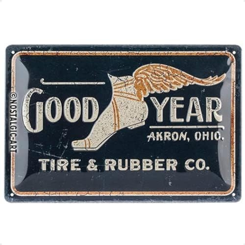 Nostalgic-Art Retro Blechschild, 20 x 30 cm, Goodyear – Wing Foot Logo 1901 | Original Lizenzprodukt (OLP), aus Metall, Vintage Design, Blechschilder Sprüche, Reifen-Deko, Geschenk-Idee für Motor-Fans