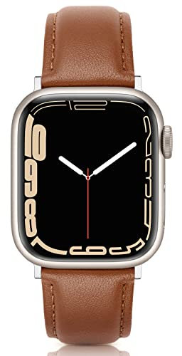 Tuocal Genuine Leather Strap Compatible with Apple Watch Straps 38mm 40mm 41mm, Soft Elegant Leather Replacement Strap for Apple Watch iWatch Series 8 7 6 5 4 3 2 1 SE Sports Edition Women, Brown