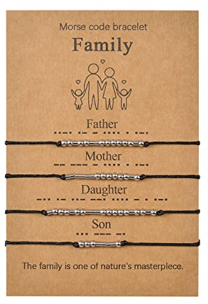 VU100 Set mit 2/4 Armbinden mit Morsecode, Vatertag, Geschenk, Schmuck, verstellbar, Vatertag, Geschenk, Größe verstellbar, handgefertigt, für Familienmitglieder, 24 cm, Edelstahl, 24 centimeters