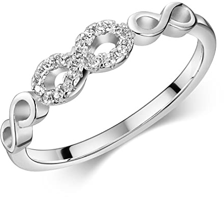 MATERIA by Matthias Wagner Damenring Silber 925 schmal Zirkonia - Unendlichkeit Ring rhodiniert