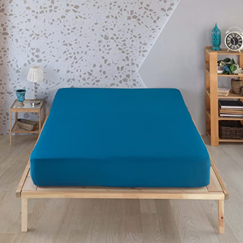 Vency Premium Jersey Spannbettlaken 180x200cm Petrolblau - Spannbetttuch 100% Baumwolle, Bettlaken 180x200 Bis 35 cm Matratzenhöhe Petrolblau