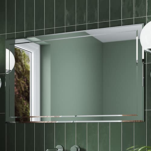 Bevelled Edge Bathroom Mirror 1000x600mm - Isla Rotatable Bathroom Mirrors Wall Mounted, Metal Frame Rectangular Wall Mirror for Bathrooms, Vanity Mirrors for Hallway, Bedroom, Living Room, and Office
