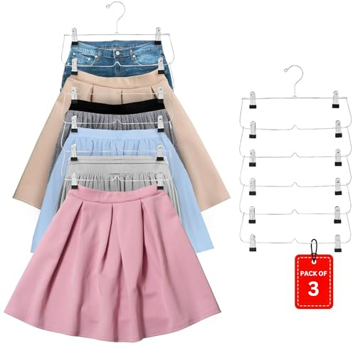 USTECH Kleiderbügel, 6 Ebenen, Platzsparend, Mit Clips Für Hosen, Shorts, Röcke, Leggings, 3er-Pack