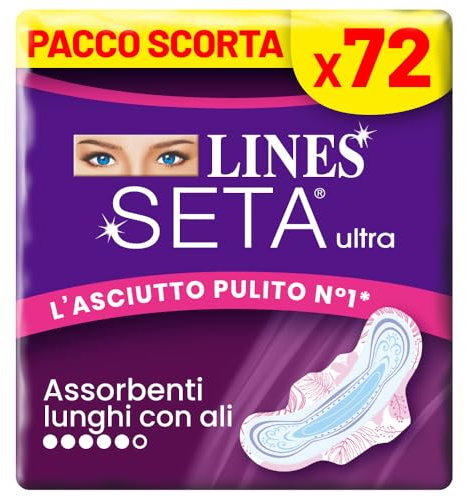 Lines Seta Ultra Assorbenti Ultra Lungo con Ali, Pacco Scorta, Confezione da x72 pezzi