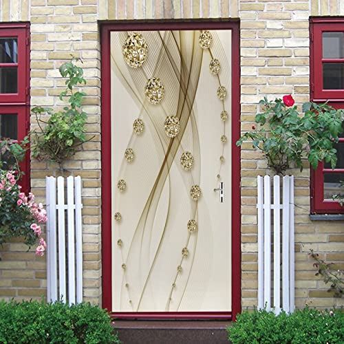 Tür tapeten 4d selbstklebend Gold & Abstrakte Kugel Türposter Türaufkleber Wasserdicht Abnehmbare Vinyl türfolie Fototapete diy Wandbild Wohnzimmer Schlafzimmer Kinderzimmer Badezimmer B85 x H205cm