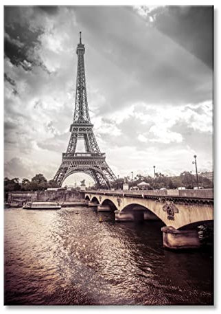 Pixxprint Glasbild, Wandbild aus Echtglas, Eiffelturm in Paris, 70x100 cm, inkl. Aufhängung und Abstandshalter
