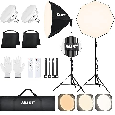 EMART - 25.5 inch (65 cm) diameter sandbag light kit with 2 x 135W remote controlled LED bulbs, 3000-6500K, photography lighting kit for