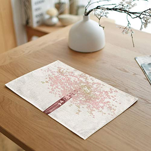 Homxi Dining Table Mats Set of 4,32 x 45CM / 12.5 x 17.7,Washable Cotton Linen Placemats Tree of Life Placemats Dining Room Pink