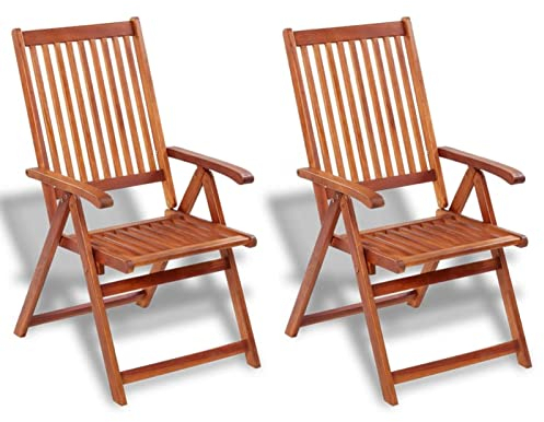 Tidyard 2 STK. Klappbare Gartenstühle Gartenstuhl Verstellbar Stuhl Klappstuhl Klappsessel Campingstuhl Hochlehner Stühle Gartenstühle Gartenmöbel Massivholz Akazie