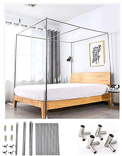 Usknxiu Moskitonetzhalter Vier Eckbett, Edelstahl Baldachin Moskitonetz Baldachin Rahmen, Bettüberdachung, Metall T-Stücke, Gestell für Einzel/Doppel/Kingsize/Super-Kingsize Bett,24MM 1.35×2m Bed