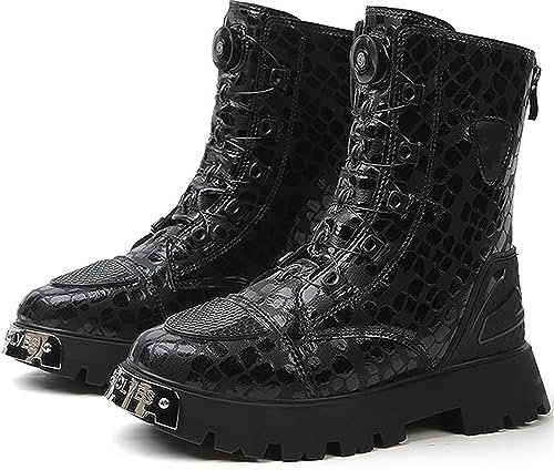 DJFOG Stivali da moto da donna, scarpe da moto alte con supporto alla caviglia, stivali da moto impermeabili antiscivolo in pelle casual,Nero,35