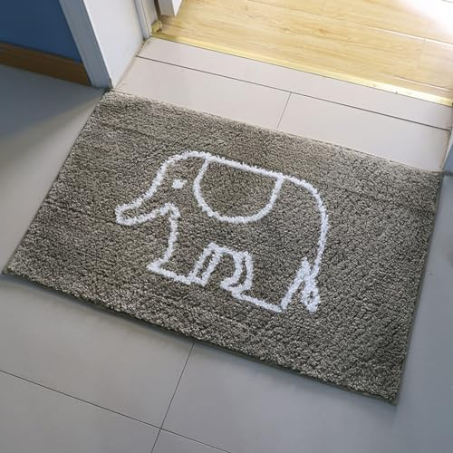 Schmutzfangmatte Dunkelgrauer Elefant Fussmatte Aussen Innen Badematte Türmatte Non-Slip Fussmatte Wohnzimmer Schlafzimmer Bad Teppich Dirt Trapper Mat Fußmatte Waschbar(40x60cm)