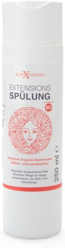 Extensions Spülung - ohne Silikone | hoher Anteil Arganöl - Für Rohhaar, Echthaar, Extensions Pflege Haarverlängerungen Perücken und Haarteile, 1 x 250ml