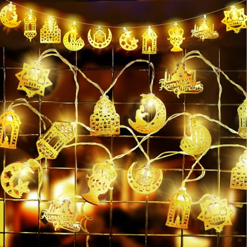 Muslim Ramadan Lichterkette, Eid Al-Fitr Laternen, 20 LED 3 Meter Licht Stern Mond, Dekoration für Außen Innen Haus Garten Rasen String Lights