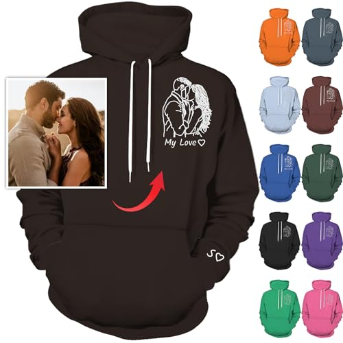 Nevaou Felpa con Cappuccio Personalizzata - Progetta il Tuo Ritratto dalla Foto - per Uomini, Donne, Coppie - Regali Personalizzati - Cioccolato, L/6XL