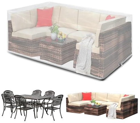 Funshot Gartenmöbel Abdeckungen Wasserdicht, Große Gartenmöbel Abdeckungen 193x136x88cm Rechteckig, Outdoor Tischabdeckungen Möbel Sets Abdeckung Winddicht, Anti-UV, Patio Set Abdeckung, Transparent