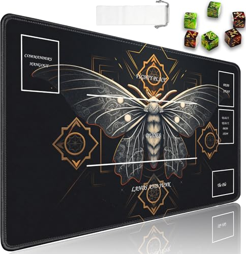 JVGFYNKL MTG Playmat, 61 x 35,6 cm, für TCG-Spielmatte mit Zonen, Sammelkartenspiel-Spielmatten mit Aufbewahrungstasche und 6 Würfeln, glatte Oberfläche für MTG-Tischmatte, surreale Todesmotte