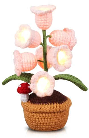 Wishstar Muttertagsgeschenke Gehäkelte Blumen mit LED Lichter,Gestrickte Glockenorchidee,maiglöckchen künstlich Handgemachter Topfpflanze,Valentinstag, Muttertag, Jahrestag, Geburtstag Geschenk(Rosa)