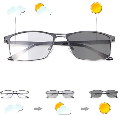 MIRYEA Photochrome Bifokale Lesebrille Blaues Licht Blockierende Blaulichtfilter Computer Brille UV400-Schutz Sonnenbrillenleser Vollrand Sonnenbrille Outdoor Sonne Leser für Damen Herren Brillen 1.50