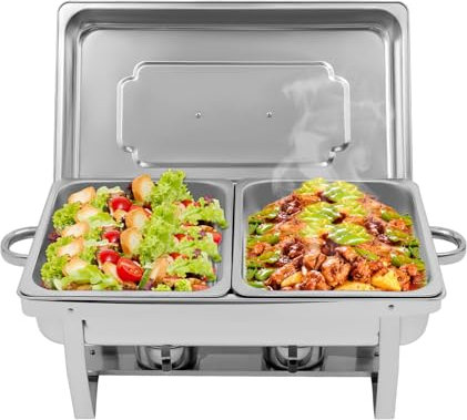 KANBCNG 2PCS Chafing Dish Set, 3.5L/3.7Qt Wärmebehälter für Speisen mit Vier Pfannen & Deckel Warmhaltebehälter für Catering, Hochzeiten, Partys Edelstahl Wärmebehälter, Silber