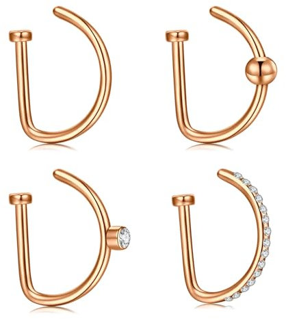 AVYRING Faux anneaux de nez en acier inoxydable 18 g pour septum, bijoux de piercing de nez non percés, Acier inoxydable