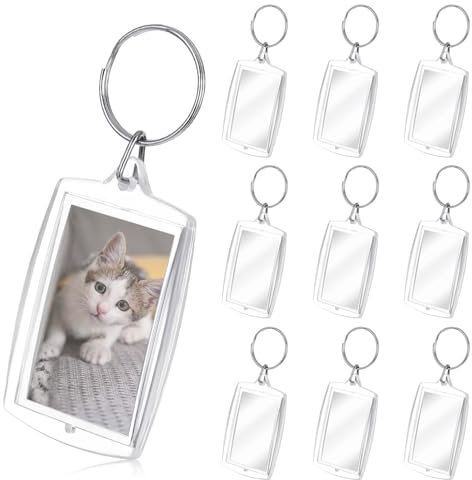 Acryl Foto Schlüsselanhänger, 10 Stück Transparent Bild Fotoschlüsselanhanger, Foto Insert Schlüsselbund Transparent Bilderrahmen Schlüsselring für Männer Frauen Geburtstag Jahrestag (5.5 x 4 cm)