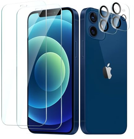 CYYAGE für iPhone 12 Mini Schutzfolie, 2 Stück Displayschutzfolie und 2 Stück Kameraschutz Folie HD Transparent 9H Härte Screen Protector Kratzfest Bläschenfrei