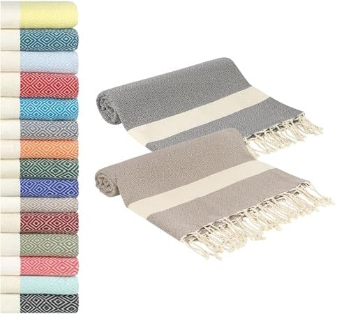 Flora Furora Saunahandtuch Saunatuch Damen + Herren, Hamamtuch groß 100x200 XXL: lang, platzsparend, leicht | Sauna Handtuch, Wellness Spa Tuch (Grau + Braun, 2er Set | 100 x 200 cm)