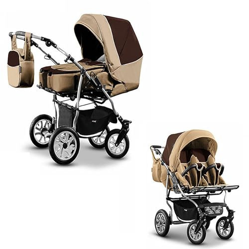 Elcar 2-in-1-Zwillingskinderwagen City Twin inkl. Sportsitze - 15 Teile - Braun-Beige
