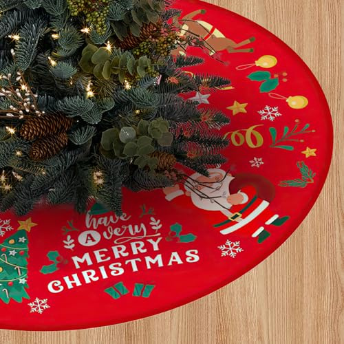 Trukafie Weihnachtsbaum Decke, 90cm Rot Christbaumdecke Rund, Decke Weihnachtsmann Schneemann, Tannenbaum Teppich für Weihnachten Party Winterferien Dekoration