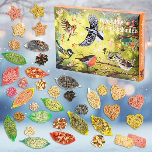 Meine Orangerie - Vogelfutter Adventskalender 2024 – 24 Überraschungen für Wildvögel, Körner- und Nussmischungen für Meisen, Rotkehlchen & mehr
