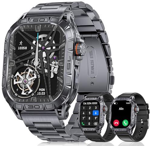 LIGE Militaire Montre Connectée Homme 3 Bracelets,1,96 HD AMOLED Étanchéité IP68 Fitness Smartwatch avec 100+ Modes Sportifs,Fréquence Cardiaque Sommeil Calorie pour Android iOS,Bracelet Noir