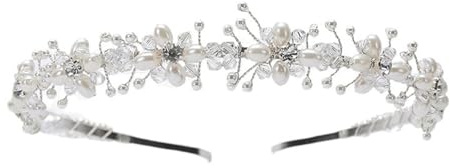 Flower Girl Hair Accessories – Pearl Headband with Crystal Rhinestones, Elegant Flower Rhinestone Pearls Crowns for Girls, Bridal Pearl Headband, Perfect for Weddings