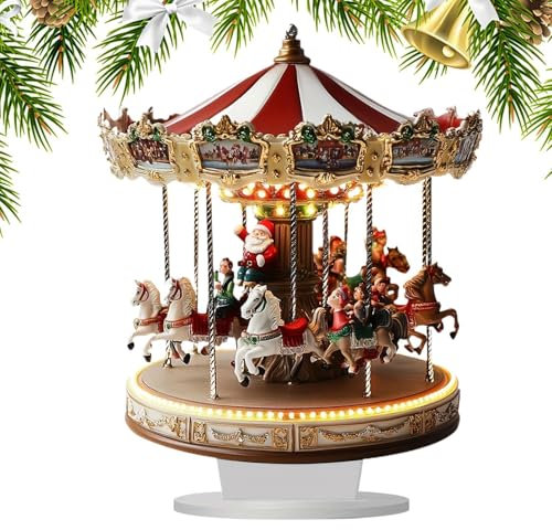 Carrousel de Village de Noël, Ornement de Table de Carrousel de Noël en Acrylique, Décoration de Noël Carrousel Traditionnel, Figurines de Carrousel de Noël, Carrousel de Noël Décora-