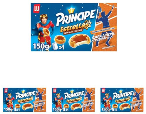 Príncipe Estrellas Galletas Rellenas de Crema de Leche y Cubiertas de Chocolate con Leche en Forma de Estrella 150g (Paquete de 4)