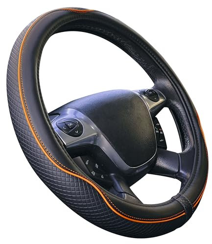 Universal-Lenkradbezug für Auto, Modell Centauro, schwarz, orange, Kunstleder, 37-39 cm, rutschfest, atmungsaktiv, Carbon-Effekt