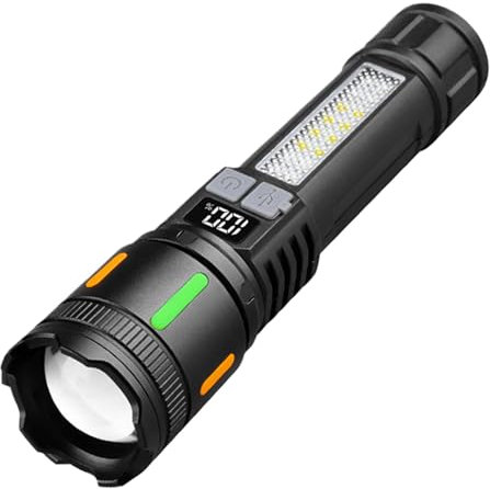 Linterna LED brillante - Linterna recargable con luz de advertencia intermitente roja y azul | Linternas de largo alcance de material de aluminio | Linternas de mano impermeables con zoom