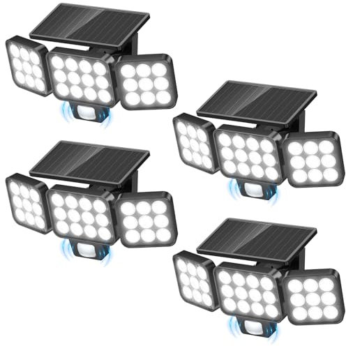 GEARLITE 4Stück Solarlampen für Außen mit Bewegungsmelder, 120 LED Superhelle Solarleuchten für Außen 3 Modi mit 270° Weitwinkelbeleuchtung, IP65 Wasserdicht Solar Wandleuchte für Garten, Garage, Hof