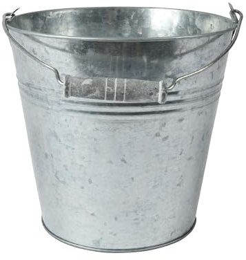Blumentopf Eimer Zink 18x17cm Innen & Außen 1 Stück - mit Holzgriff - Balkon und Terrasse - Übertopf Metall - Pflanzentopf Gartendeko - Blumenübertopf Topf Deko
