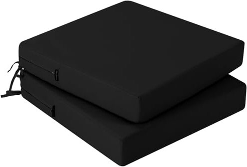 PRIMEPATIO Stuhlkissen für den Außenbereich 2er-Set, wasserdichte Sitzkissen für den Außenbereich, farbechte Terrassenstuhlkissen mit Bändern, Terrassenmöbel, Gartensofa, 50x50cm, Schwarz