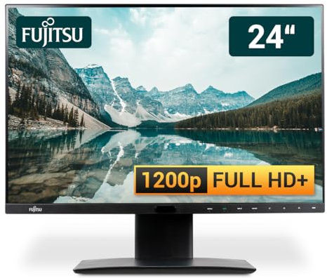 Fujitsu Display P24-8 WS 24 Zoll Business Computer Monitor, Desktop Gaming Monitor, Full HD+ (DisplayPort - DVI - HDMI - Lautsprecher - USB-HUB - VESA), PC Bildschirm, schwarz (Generalüberholt)