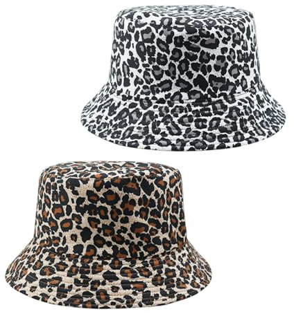 HDGSAFD 2 Stücke Aus Leopardenmuster Fischerhut, Retro Und Modisch Gedruckter Casual Hut, Doppelseitige Angelkatze, Klassischer Eimerhut, Praktische Sonnenhut Im Freien.