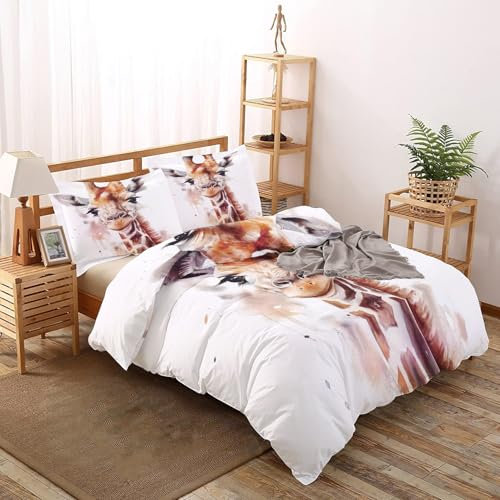 Generisch Giraffe Bettwäsche 135x200, Afrika Tier Wendebettwäsche, 2tlg Weiche Microfaser Bettbezug Set, Deckenbezug und 1 Kissenbezug 80x80 mit Reißverschluss - SDF200