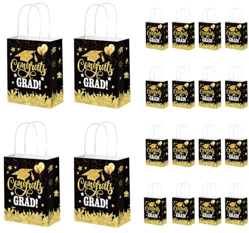 Qpout 12 Pack Graduation Gift Bags 2025, Graduation Goodie Treat Candy Snack Party Favor Bag, Grad Bags Bulk, Small 6.3x3.15x8.27 inch, Black