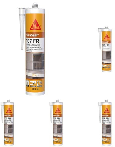 SIKA - Mastic acrylique spécial maçonnerie - portes - fenêtres - SikaSeal 107 joints et fissures - Blanc - Int/Ext - Multisupports - Résistant aux intempéries - 300ml (Lot de 5)
