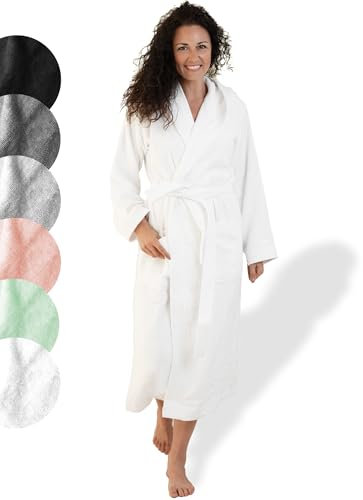 SIEGENTHAL® Damen Bademantel Frottee Velours 100% Baumwolle mit Kapuze Flauschig - Weiß L - XL