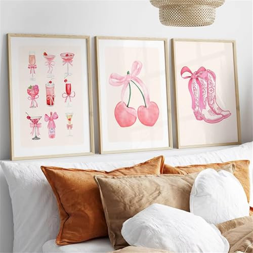 3er Poster Set Aesthetic Bilder Wohnzimmer Deko Schlafzimmer Wandbilder Moderne Rosa Kunst Bild ohne Rahmen Kunstdruck Leinwandbild (40×50 cm,A)